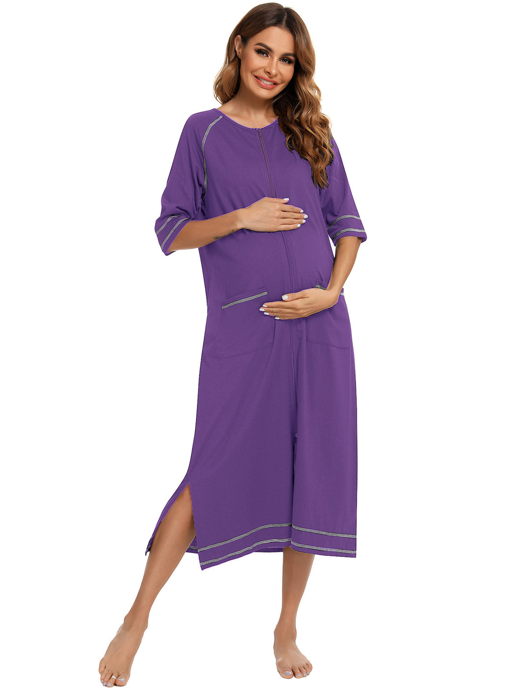 Home Wear Comfort And Casual Pregnant Women Breastfeeding Skirt Loose Pajamas 34 Sleeve Plus Size Robe