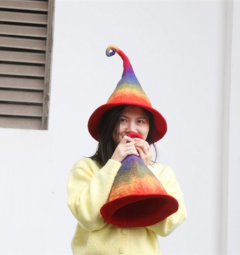 Handmade Wool Felt Hat Autumn And Winter Funny Elf Wizard High Hat