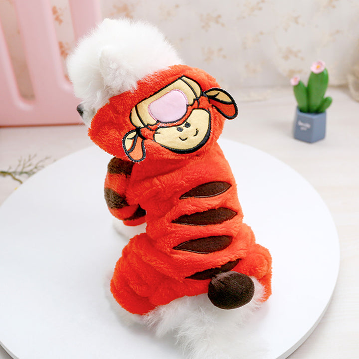 Autumn Winter Thermal Velvet Four-corner Clothes Orange Tiger Pet Costume Pet Clothes