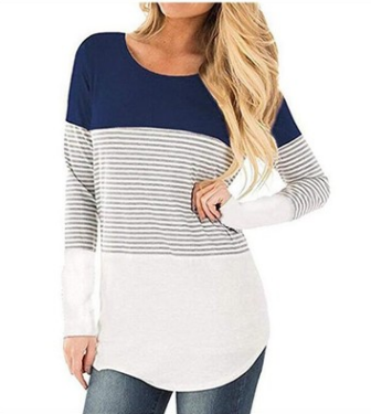 Striped stitching long sleeve pregnant women breastfeeding top T-shirt