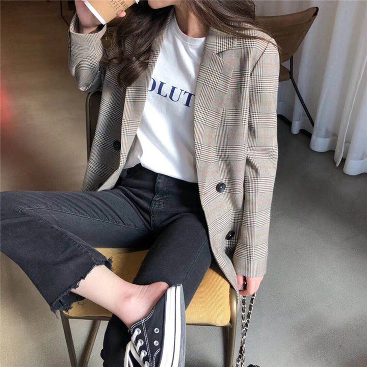 Collar Plaid Women Blazer