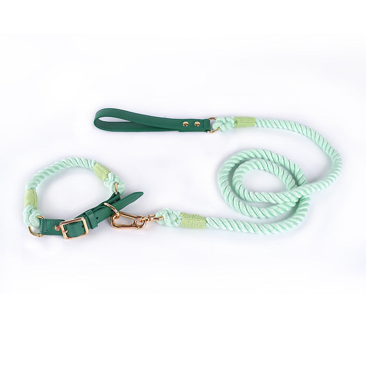 Cotton Rope Woven Leather Pet Leash Collar Set Medium Large Dog Walking