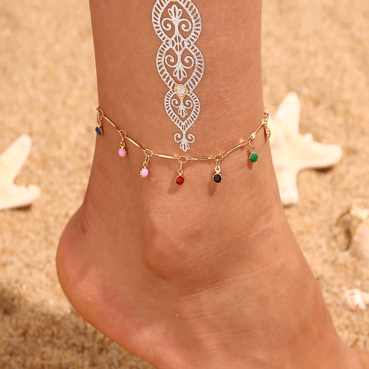 Handmade Mixed Color Rice Bead Multi-Layer Anklet
