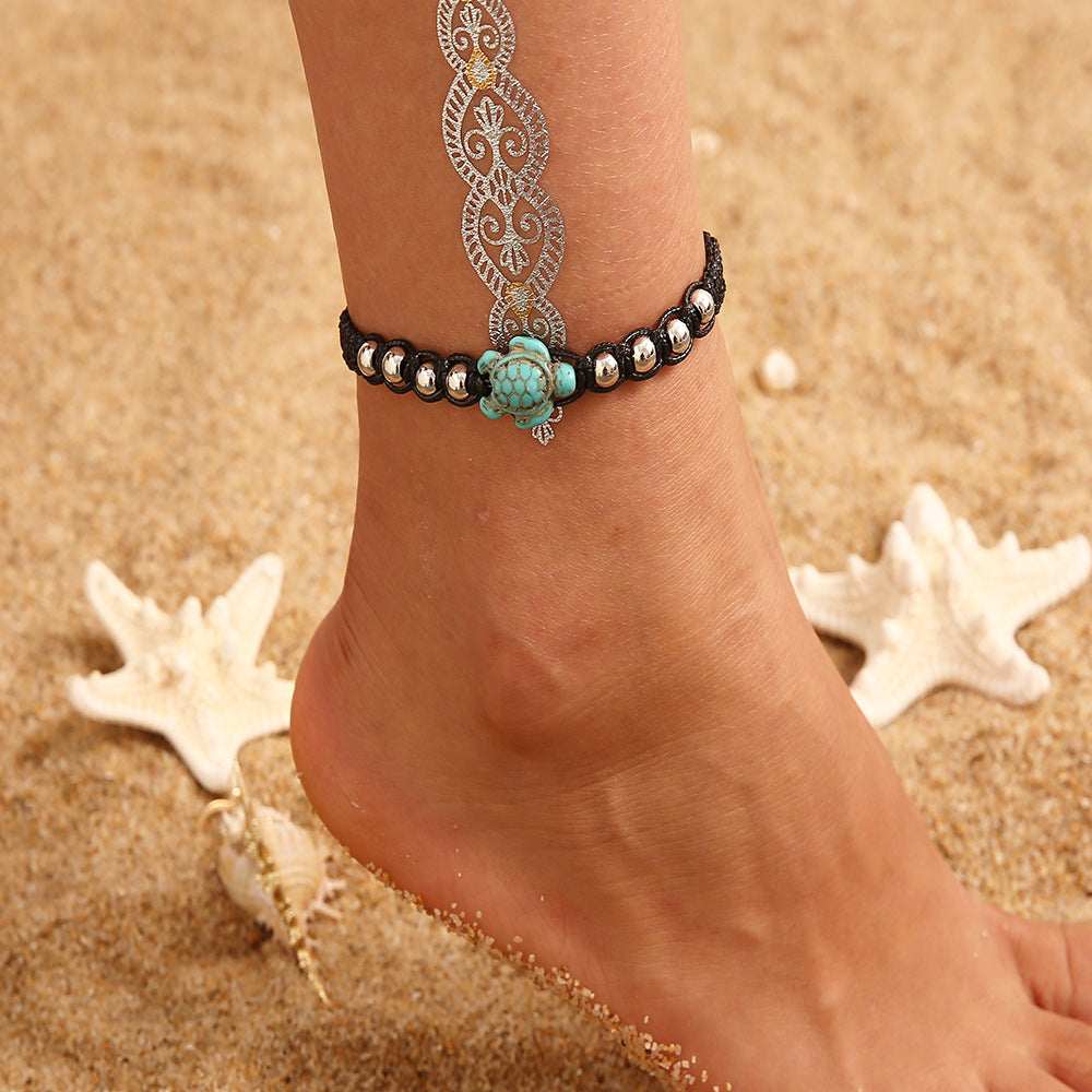 Handmade Mixed Color Rice Bead Multi-Layer Anklet