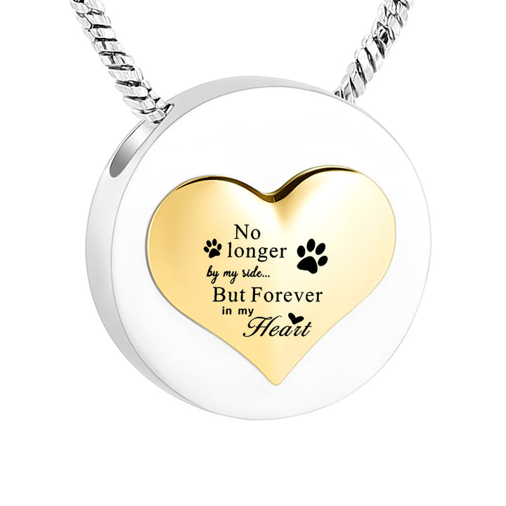 Pet paw print round golden heart shape stainless steel ashes memorial pendant jewelry necklace