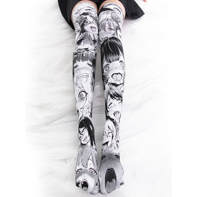 Long Velvet Anime Print Thigh Socks