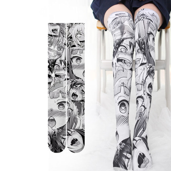 Long Velvet Anime Print Thigh Socks