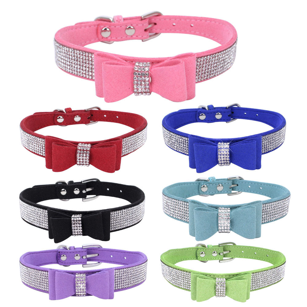 Rhinestone Bowknot Pet Collar Dog Collar Leash