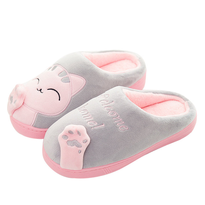 Cute Cat Slippers Women Men Winter Plush Home Shoes