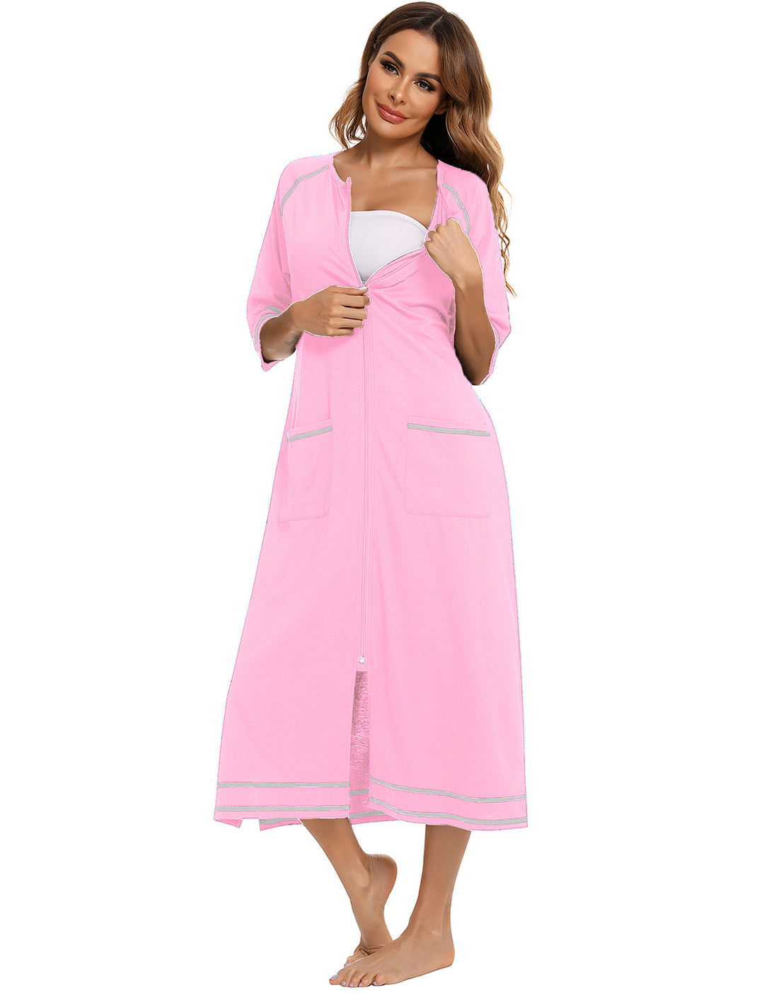 Home Wear Comfort And Casual Pregnant Women Breastfeeding Skirt Loose Pajamas 34 Sleeve Plus Size Robe