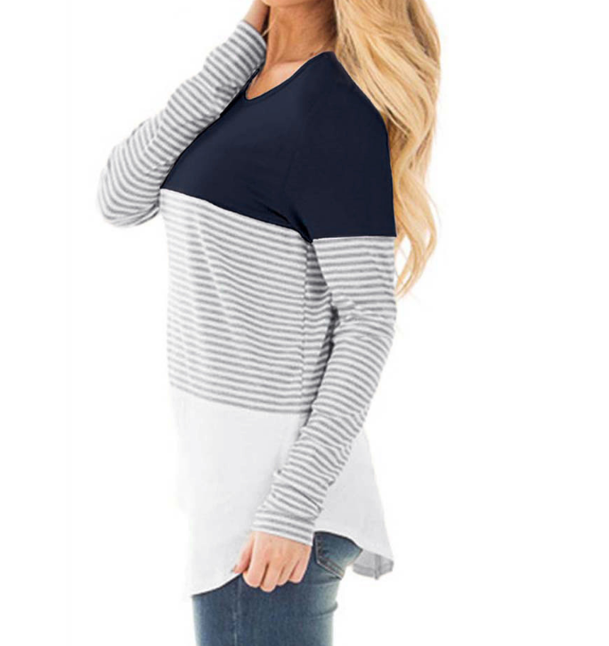 Striped stitching long sleeve pregnant women breastfeeding top T-shirt