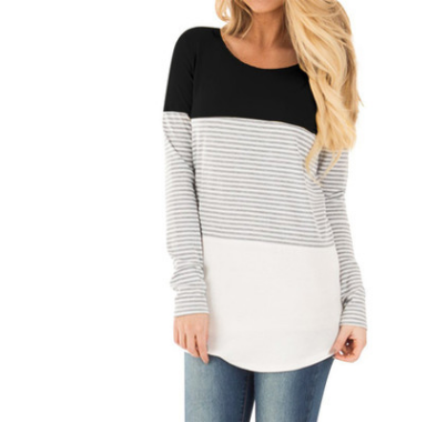 Striped stitching long sleeve pregnant women breastfeeding top T-shirt