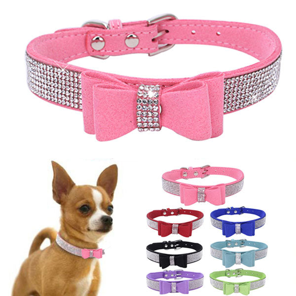 Rhinestone Bowknot Pet Collar Dog Collar Leash