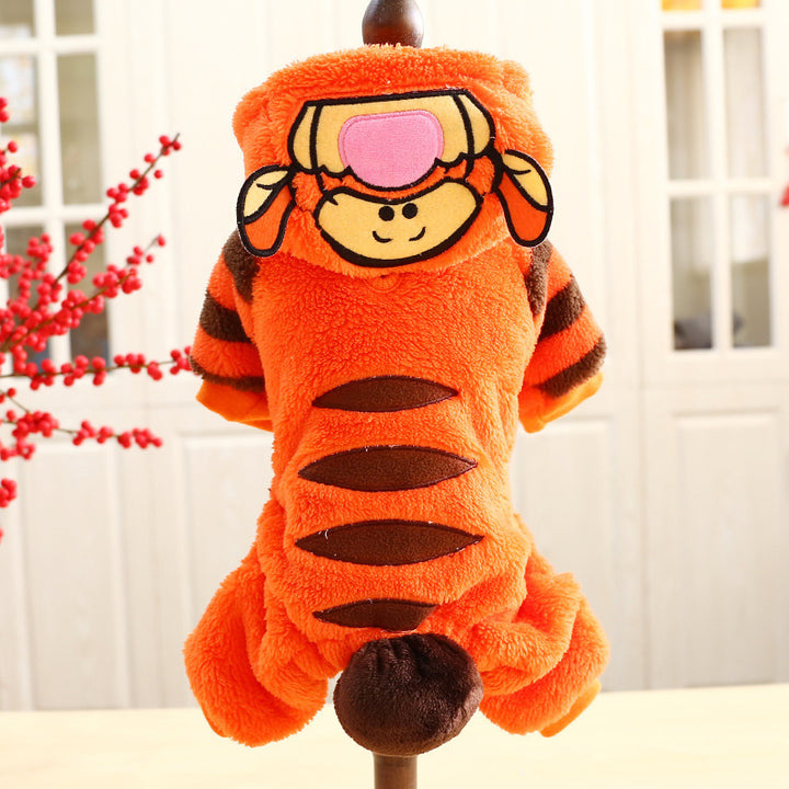 Autumn Winter Thermal Velvet Four-corner Clothes Orange Tiger Pet Costume Pet Clothes