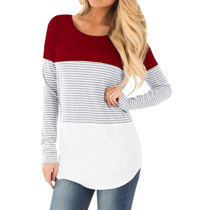 Striped stitching long sleeve pregnant women breastfeeding top T-shirt