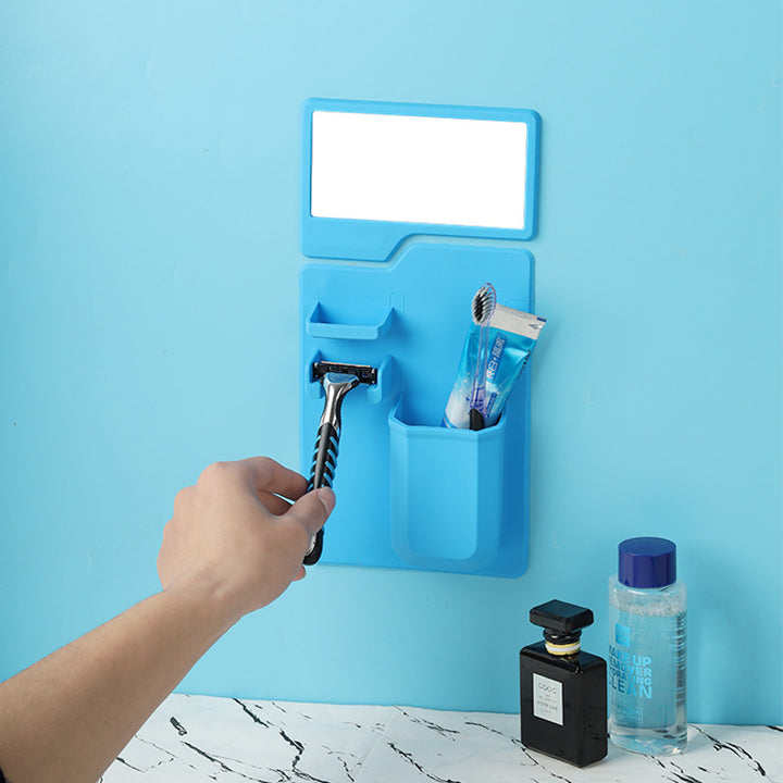 Suction Wall Silicone Toothbrush Holder Mirror Combination