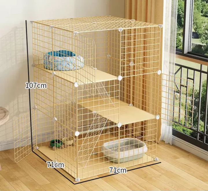 Cat Cage Villa Yellow Log Color Pet Free Assembly