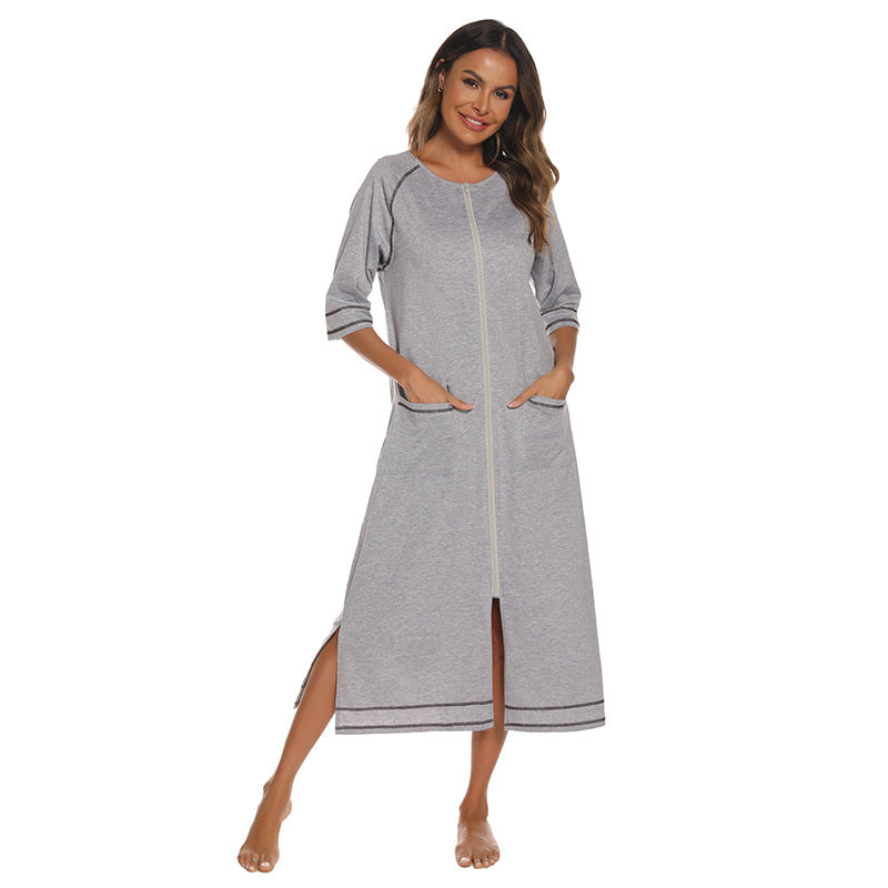 Home Wear Comfort And Casual Pregnant Women Breastfeeding Skirt Loose Pajamas 34 Sleeve Plus Size Robe