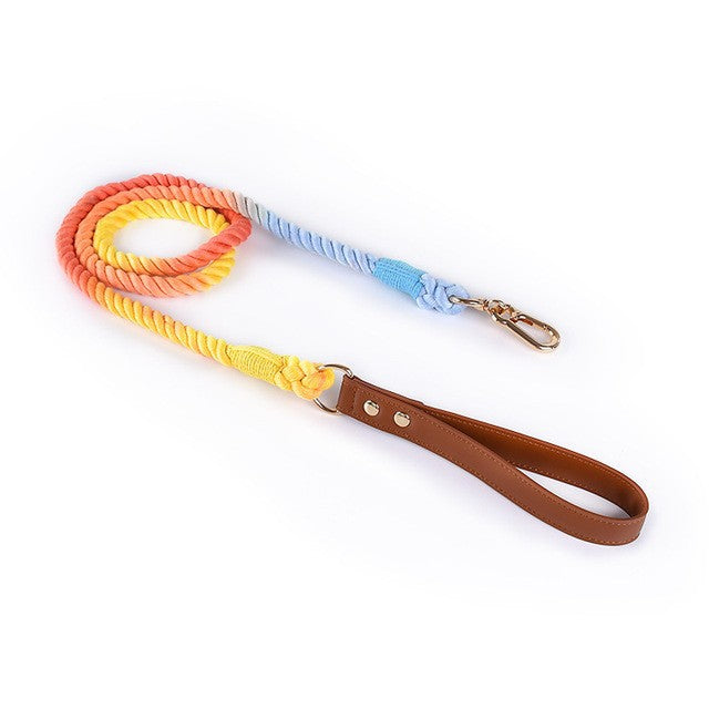 Cotton Rope Woven Leather Pet Leash Collar Set Medium Large Dog Walking