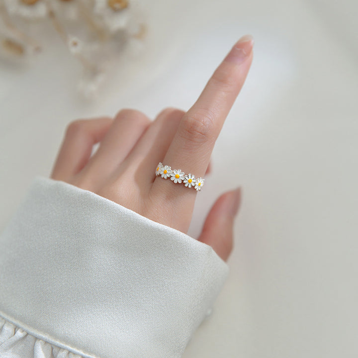 Ring Mori White Flower Epoxy Women's Jewelry