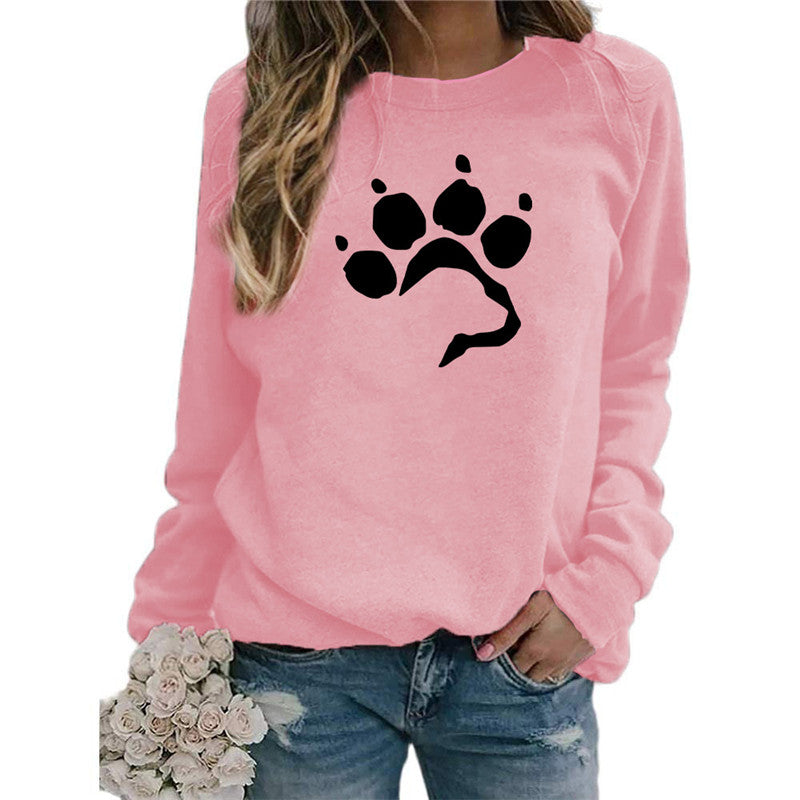 Love Dog Foot Print Crew Neck Sweater