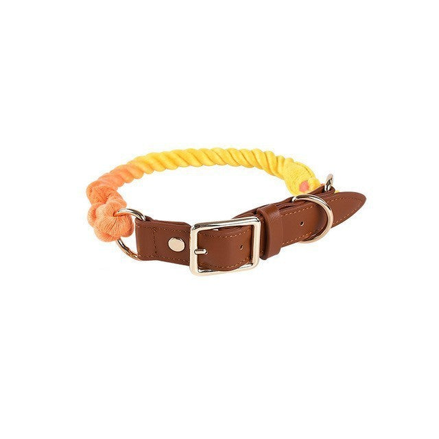 Cotton Rope Woven Leather Pet Leash Collar Set Medium Large Dog Walking